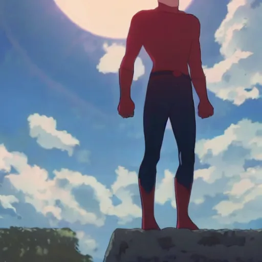 Image similar to Jon Kent superboy standing triumphantly. Anime still. Makoto shinkai. Kuvshinov ilya.