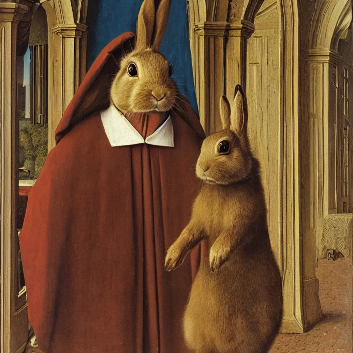 Prompt: the rabbit has a message for you, by jan van eyck