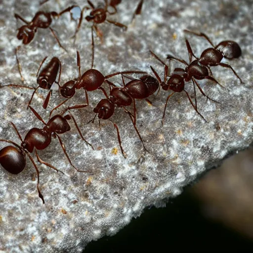 Prompt: a colony of ants eating a shark