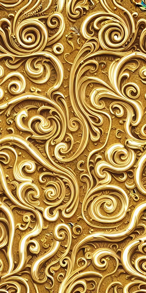 Image similar to the source of future growth dramatic, elaborate emotive Golden Baroque and Rococo styles to emphasise beauty as a transcendental, seamless pattern, symmetrical, large motifs, rainbow syrup splashing and flowing, Palace of Versailles, 8k image, supersharp, spirals and swirls in rococo style, medallions, white smoke, Gold silver black and rainbow colors, perfect symmetry, versace baroque, High Definition, photorealistic, masterpiece, 3D, no blur, sharp focus, photorealistic, insanely detailed and intricate, cinematic lighting, Octane render, epic scene, 8K