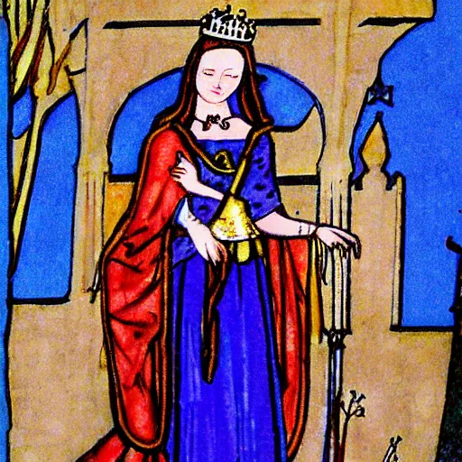 Image similar to beautiful young medieval queen by violet oakley