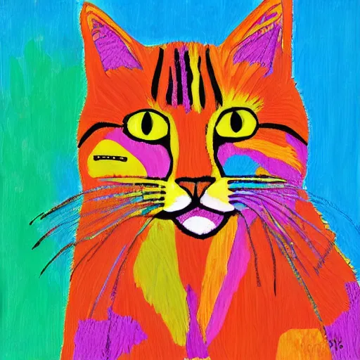 Prompt: colorful cat portrait in the style of laurel burch