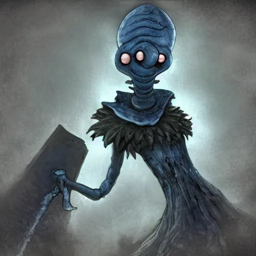 Image similar to squidward as a dark souls boss