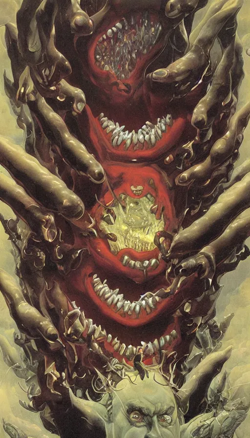 Image similar to a storm vortex made of many demonic eyes and teeth, by thomas blackshear