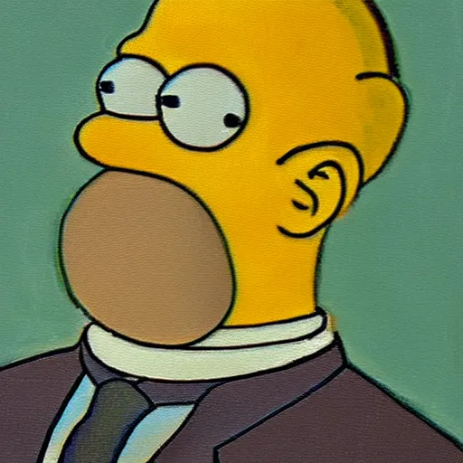 Image similar to a beautiful oil painting of homer simpson, 8k , award winning , made in 1800's , old , painted by vincent van gogh