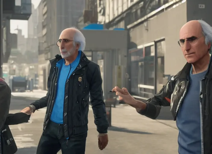 Image similar to video game still of larry david in the video game detroit become human,