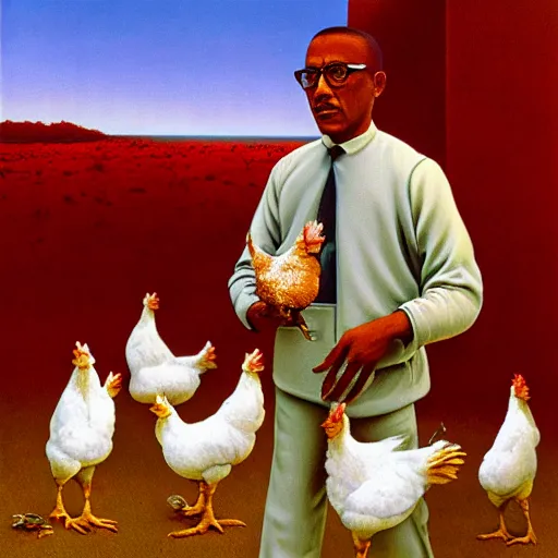 Prompt: gustavo fring and chickens as a zdzisław beksinski painting