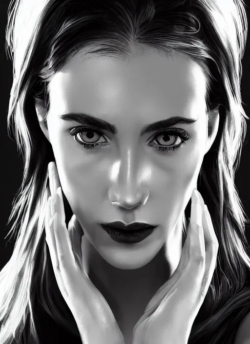 Image similar to up close portrait of a beautiful woman in black and white, art by diego fazio and diegoKoi and oscar Ukono, concept art, sharp focus, artgerm, 8k highly detailed