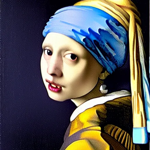 Prompt: A stupid husky with a pearl earring by Johannes Vermeer