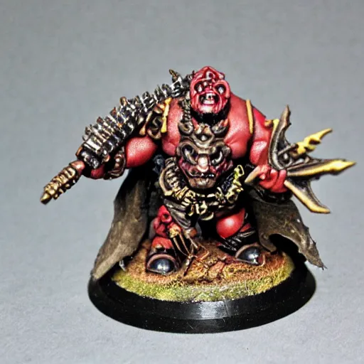 Prompt: chaos dwarf daemon smith from warhammer fantasy : : head and torso portrait