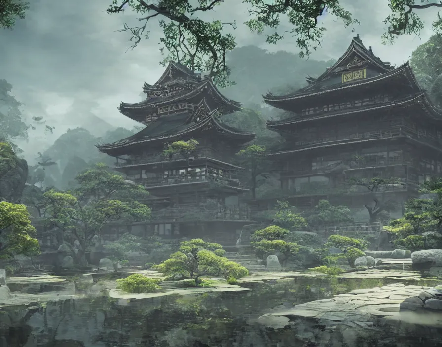 Prompt: silent old asian temple, beautiful texture, beautiful graphics, fantasy artwork, very beautiful scenery, hd, hdr, ue 5, ue 6, unreal engine 5, cinematic 4 k wallpaper, 8 k, ultra detailed, by popular digital, details, beautiful image ever created, high resolution, artstation, award winning