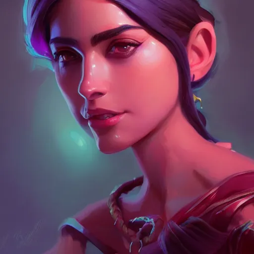 Image similar to beautiful female portrait, maya ali mage, gloomhaven, dynamic lighting, gaudy colors, octane render aesthetic, matte painting concept art, official fanart behance hd artstation by jesper ejsing, by rhads and makoto shinkai and lois van baarle and ilya kuvshinov and rossdraws