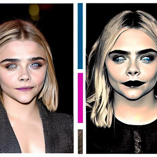 Prompt: Chloë Grace Moretz face with Cara Delevingne's eyebrows, film photography,