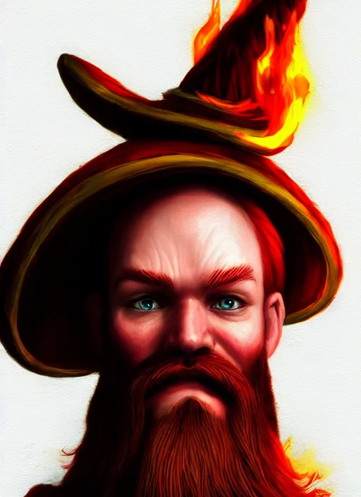 Prompt: grumpy fire mage casting fire spell, red beard, whimsical, portrait in the style of justin sweet, macro lens, shallow depth of field, highly detailed, digital painting, trending artstation, concept art, illustration, cinematic lighting, vibrant colors, photorealism, epic, octane render, magic the gathering artwork, centered