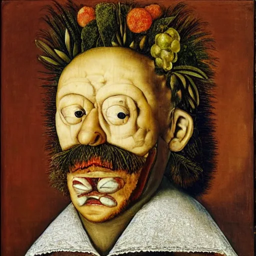 Prompt: a businessman made of money in the style of giuseppe arcimboldo, oil canvas, high quality