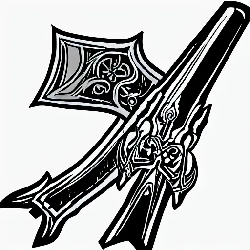 Image similar to black and white pen and ink final fantasy ultima blade sword design icon