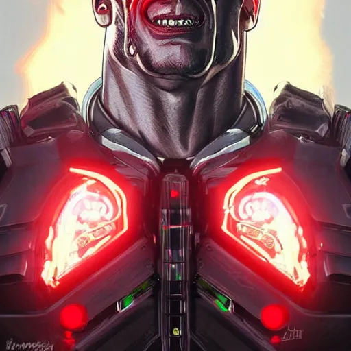 Image similar to T-800 from Terminator and johnny silverhand from cyberpunk 2077 combined by Artgerm, digital art, artstation