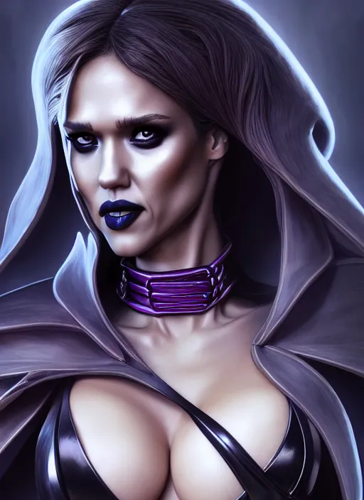 Image similar to Jessica Alba as Lady Death from coffin comics in the style of Dreamworks Animation Studios, CGIsociety, au naturel, hyper detailed, digital art, trending in artstation, cinematic lighting, studio quality, smooth render, unreal engine 5 rendered, octane rendered