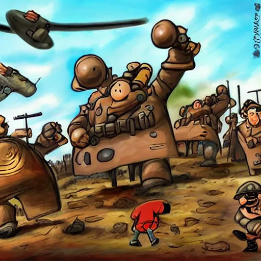 Prompt: flinstones world war 2, concept art, cartoon, sketch