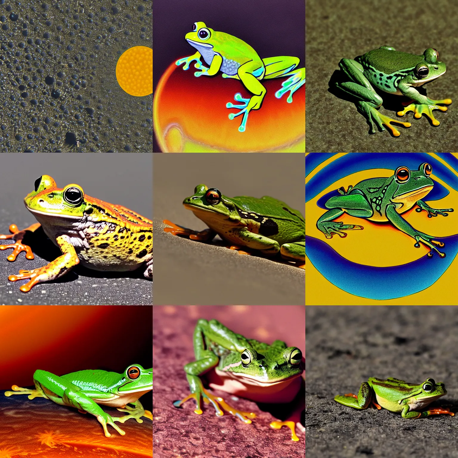 Prompt: frog on surface of the sun