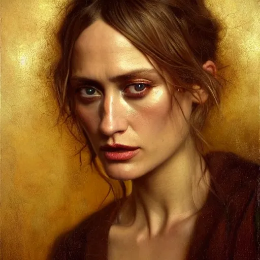 Image similar to highly detailed oil painting | very intricate | cinematic lighting | award - winning | portrait of ruta gedmintas | by roberto ferri, by tom bagshaw, by j. c. leyendecker and klimt, american romanticism, by austin osman spare, artstation, cgsociety, official art, octane