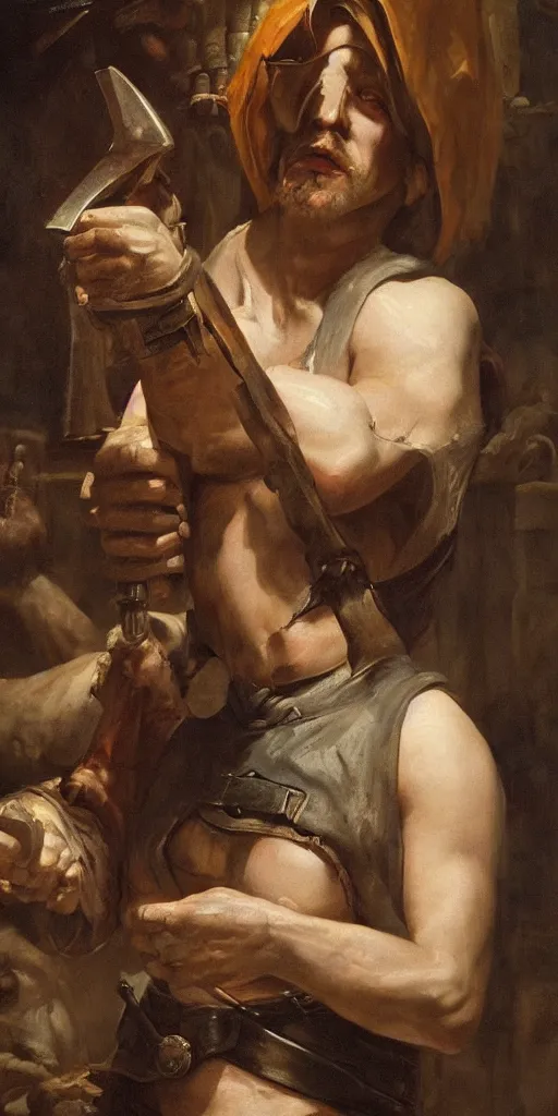 Image similar to the portrait of blacksmith by roberto ferri, fantasy, witcher, very detailed oil painting, masterpiece, 8 k