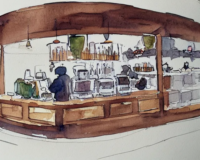 Image similar to a coffee shop smooth light color watercolor ink pen