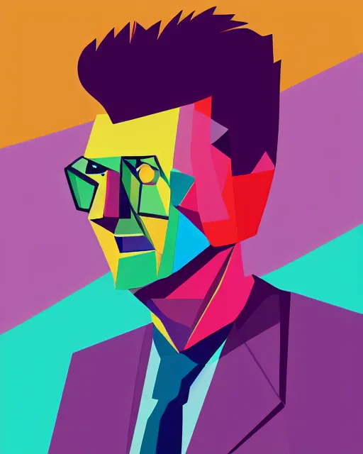 Image similar to cubist portrait of rick astley cutout digital illustration cartoon colorful beeple vector art