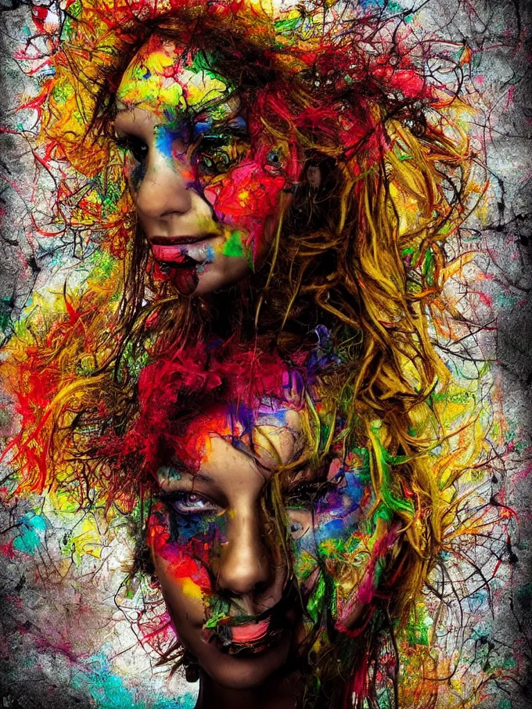 Image similar to a stunningly beautiful woman with blonde dreadlocks, in the style of artur bordalo, in a fractal environment