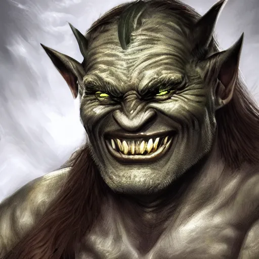 Image similar to a detailed portrait of a cute orc boy smiling, fantasy art illustration, incredibly highly detailed and realistic, 8 k, sharp focus