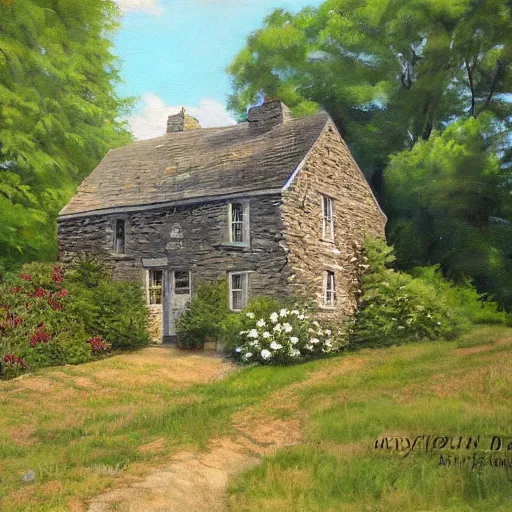 Image similar to a realistic painting of symply durhams cottages, catskills, us.