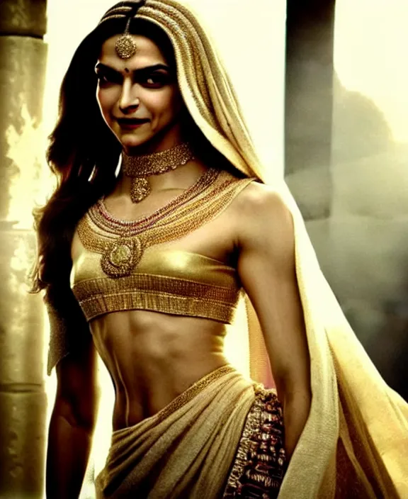 Image similar to cross-processed film still of beautiful Deepika Padukone dressed as an ancient Greek goddess looking at the camera with beautiful eyes. complex detailed film still at 16K resolution and amazingly epic visuals. epically luminous image. amazing lighting effect, image looks gorgeously crisp as far as it's visual fidelity goes, absolutely outstanding image. perfect film clarity. amazing film quality. iridescent image lighting. Criterion collection. gloriously cold atmosphere. mega-beautiful pencil image shadowing. beautiful face. 16k upscaled image. soft image shading. soft image texture. intensely beautiful image. large format picture.