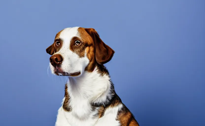 Image similar to portrait of a dog on blue background, rim light, beautiful lighting, 8 k