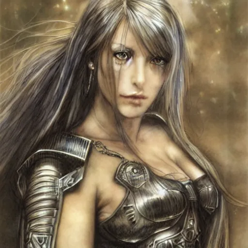 Image similar to portrait of knight girl with pigtails by Luis Royo