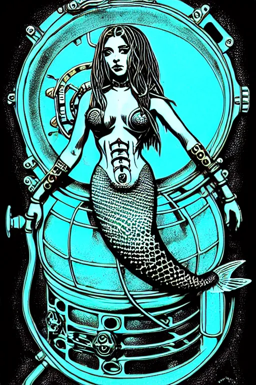 Image similar to steampunk cryo chamber containing a mermaid, high details, intricately detailed, by vincent di fate, inking, 3 color screen print, masterpiece, trending on artstation,, sharp, details, hyper - detailed, hd, 4 k, 8 k