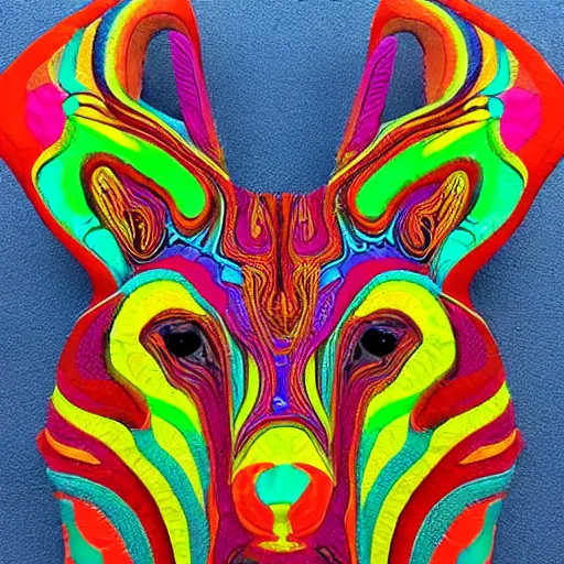 Prompt: psychedelic animal sculpture made in color paper, intricated, fractal patterns. geometric