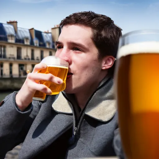 Prompt: An Oxbridge DPhil student drinking beer in Paris. High resolution. Highly detailed. 8k. 4k. Dramatic