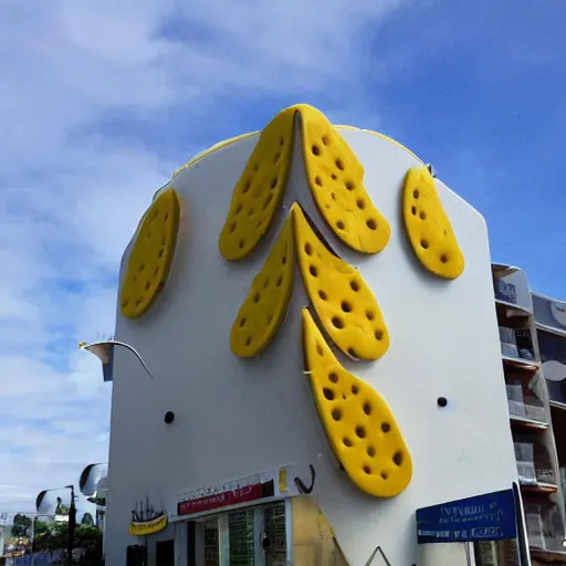 Prompt: a building that is cheese themed