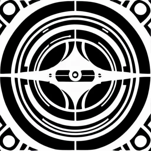 Image similar to black and white sci fi luxury themed svg vector art panel for cnc plasma, laser, stencil, unique art deco hole through circuit design