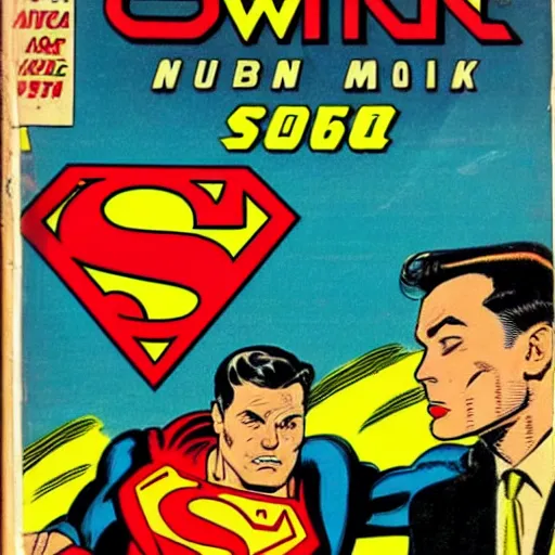 Prompt: comic book cover 1960, Elon Musk vs Superman