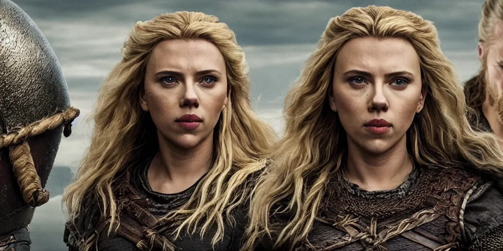 Prompt: Scarlett Johansson playing a shield maiden in the TV series Vikings