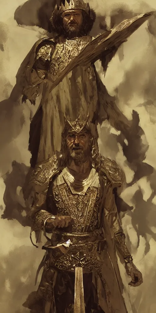 Image similar to a full body portrait of the ancient historical biblical evil pagan king ahab of Israel by craig mullins and marc simonetti, Ross Tran and WLOP, by Andrew Wyeth and Gerald Brom, In the style of John singer Sargent and James gurney, ARTSTATION, cgsociety, polycount, character design, CINEMATIC, AWE INSPIRING, BEAUTIFUL, ART GERM