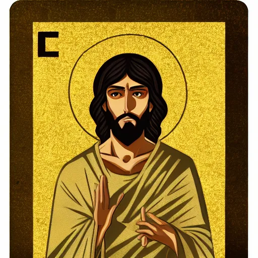 Image similar to gold and black icon of anime Jesus