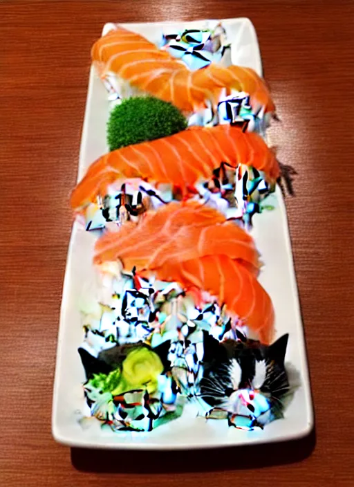 Image similar to clear photorealistic picture of adorable cats made out of sushi