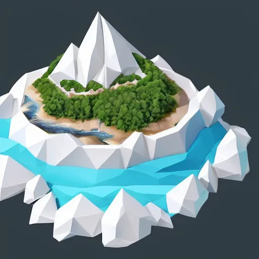 Prompt: a floating island on an ocean isometric art, low poly art, game art, artstation, 3D render, high detail, cgsociety, unreal engine 5