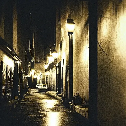 Image similar to “a mysterious neighborhood in the evening. Cozy, creepy. Pentax 50mm (2007)”