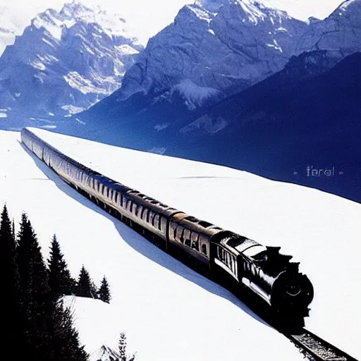 Image similar to Stunning photograph of The Orient Express navigating The Alps by genius photographer Hercule Poirot