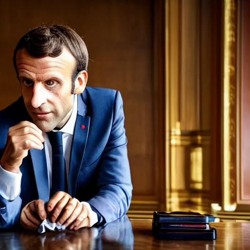 Prompt: closeup portrait of emmanuel macron stealing money from the european parliament, natural light, sharp, detailed face, magazine, press, photo, steve mccurry, david lazar, canon, nikon, focus