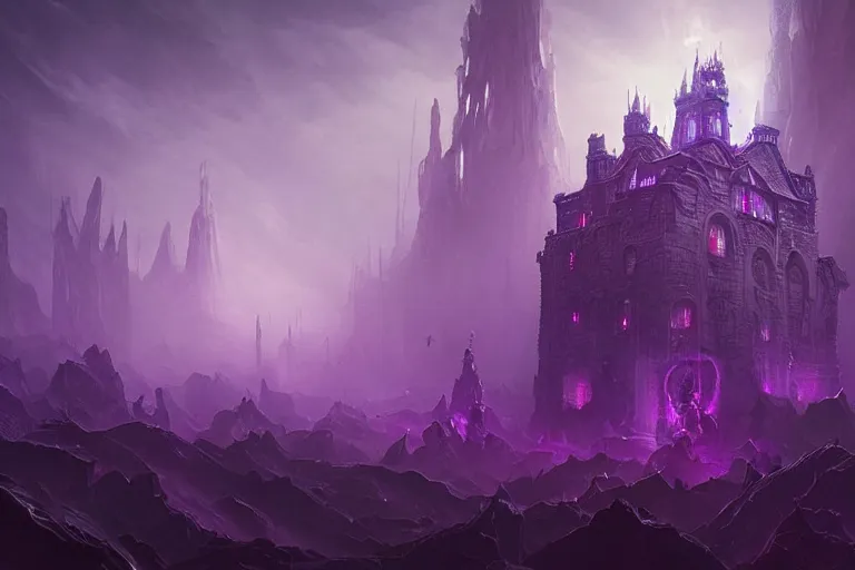 Prompt: Eldritch Organic castle of The Void made of eyeballs and tentacles, Purple and Blue colored, 4k, masterpiece, cinematic, glowing, by Greg Rutkowski, Trending on Artstation, Behance. Polished, Volumetric Lighting
