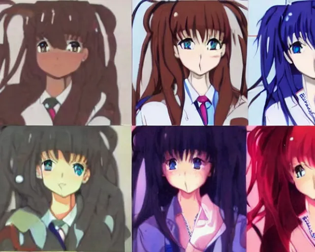 Image similar to scientists inventing anime girls in real life, 1985 photo colourised